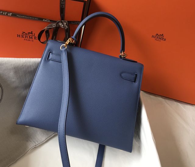 Hermes original epsom leather kelly 25 bag K25-1 blue agate	