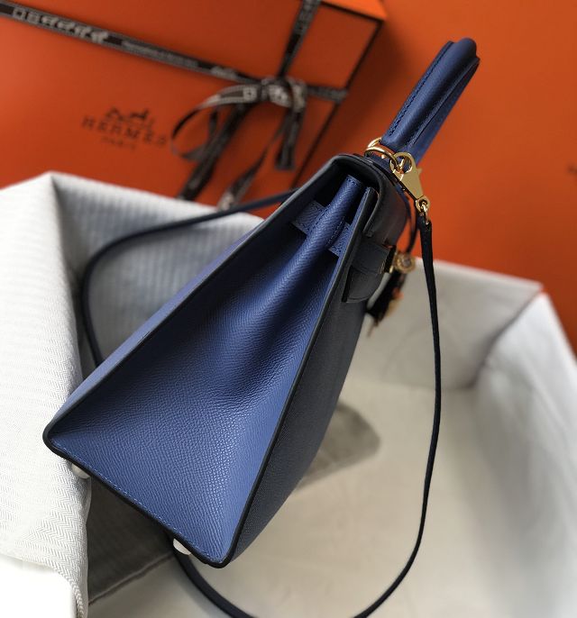 Hermes original epsom leather kelly 25 bag K25-1 blue agate	