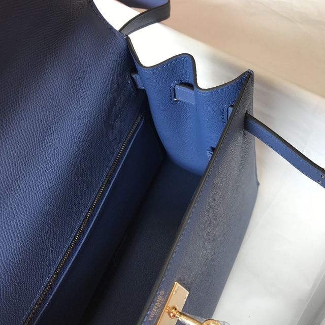 Hermes original epsom leather kelly 25 bag K25-1 blue agate	
