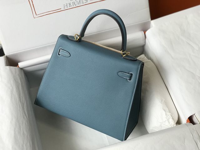 Hermes original epsom leather kelly 28 bag K28-2 blue jean