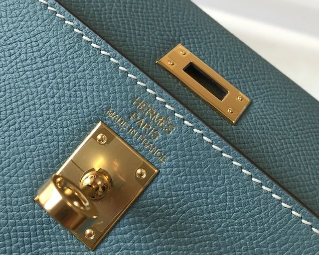Hermes original epsom leather kelly 28 bag K28-2 blue jean