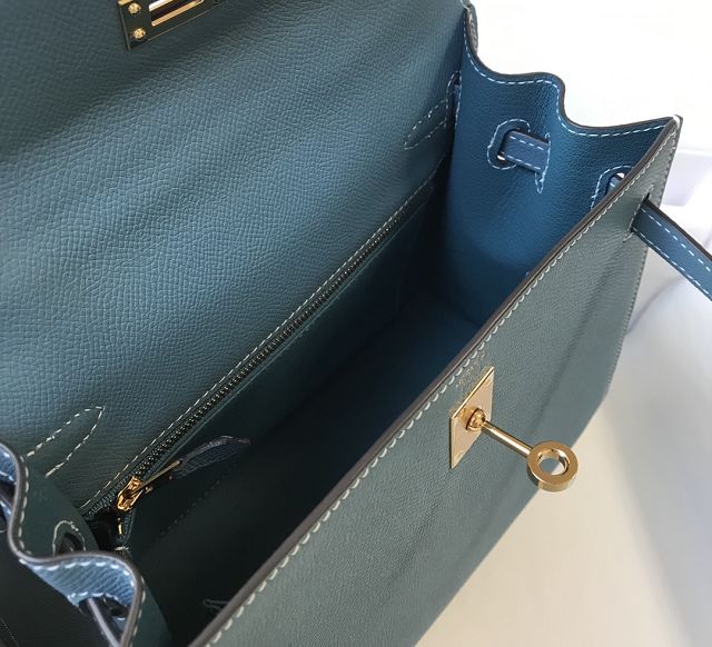 Hermes original epsom leather kelly 28 bag K28-2 blue jean