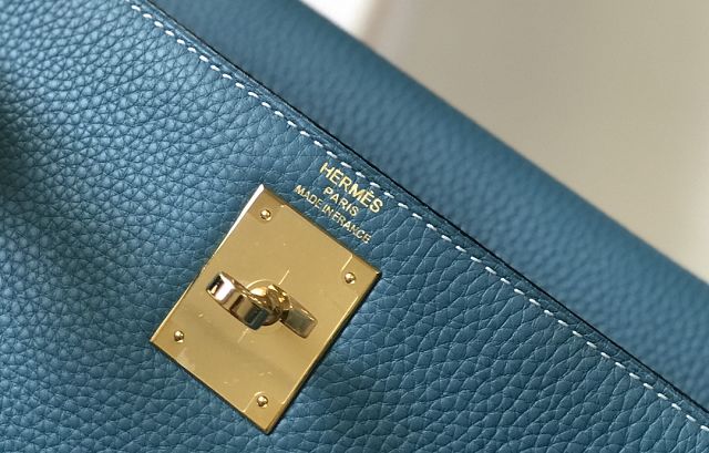 Hermes original togo leather kelly 28 bag K28 blue jean