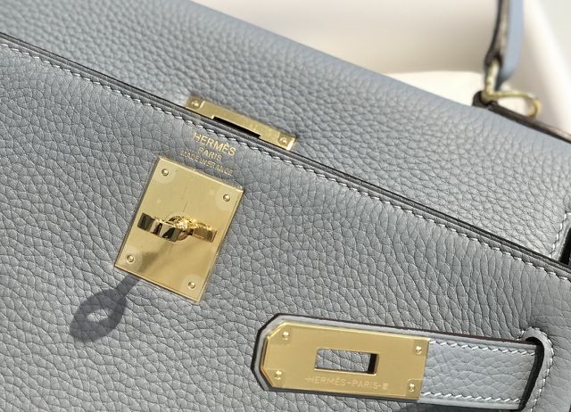 Hermes original togo leather kelly 28 bag K28 blue lin