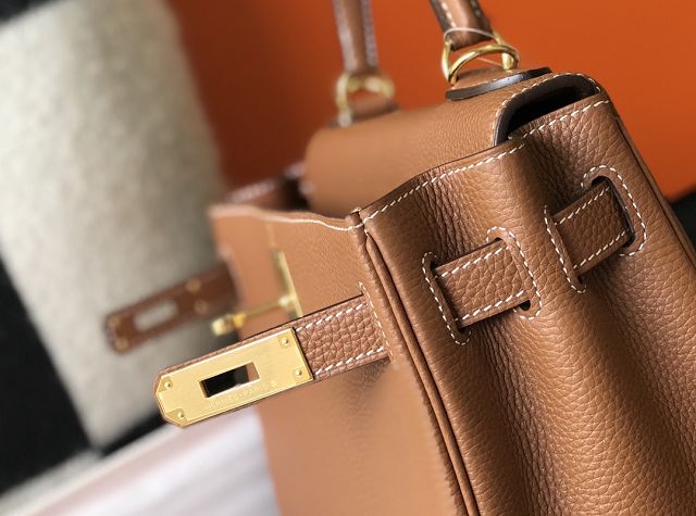 Hermes original togo leather kelly 28 bag K28 gold brown