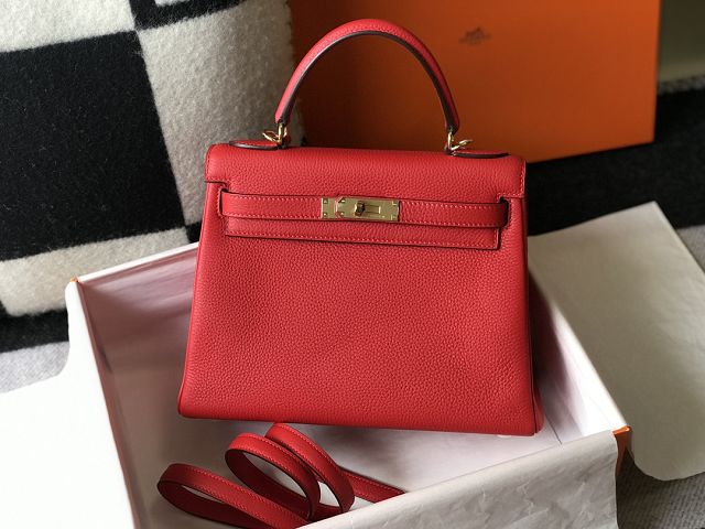 Hermes original togo leather kelly 28 bag K28 rouge casaque