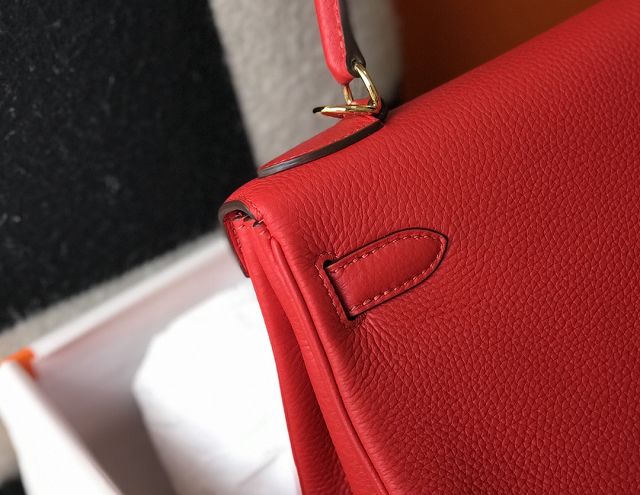 Hermes original togo leather kelly 28 bag K28 rouge casaque