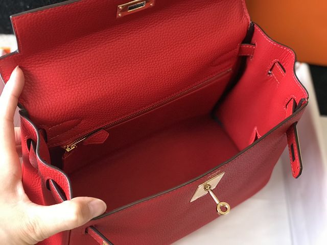 Hermes original togo leather kelly 28 bag K28 rouge casaque