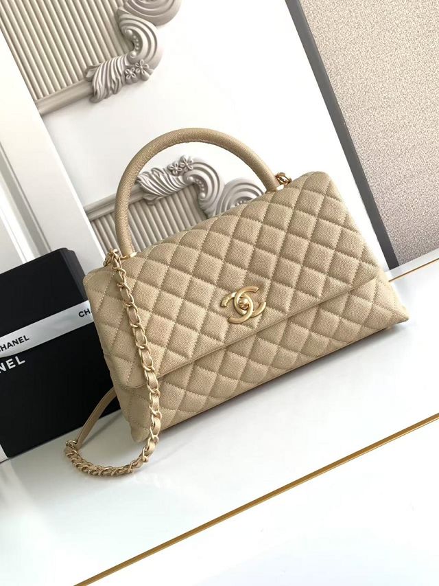 CC original grained calfskin large coco handle bag A92991 apricot