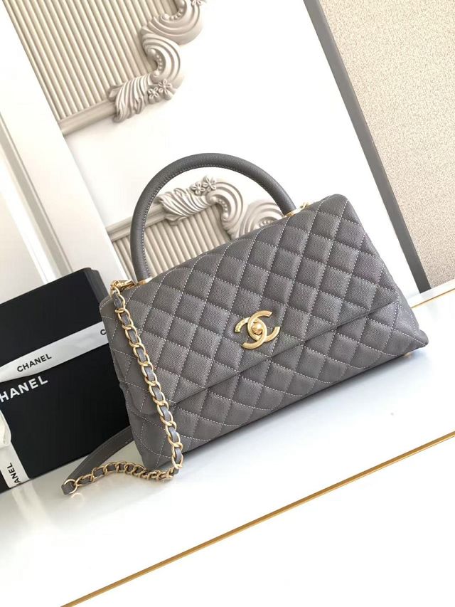 CC original grained calfskin large coco handle bag A92991 grey