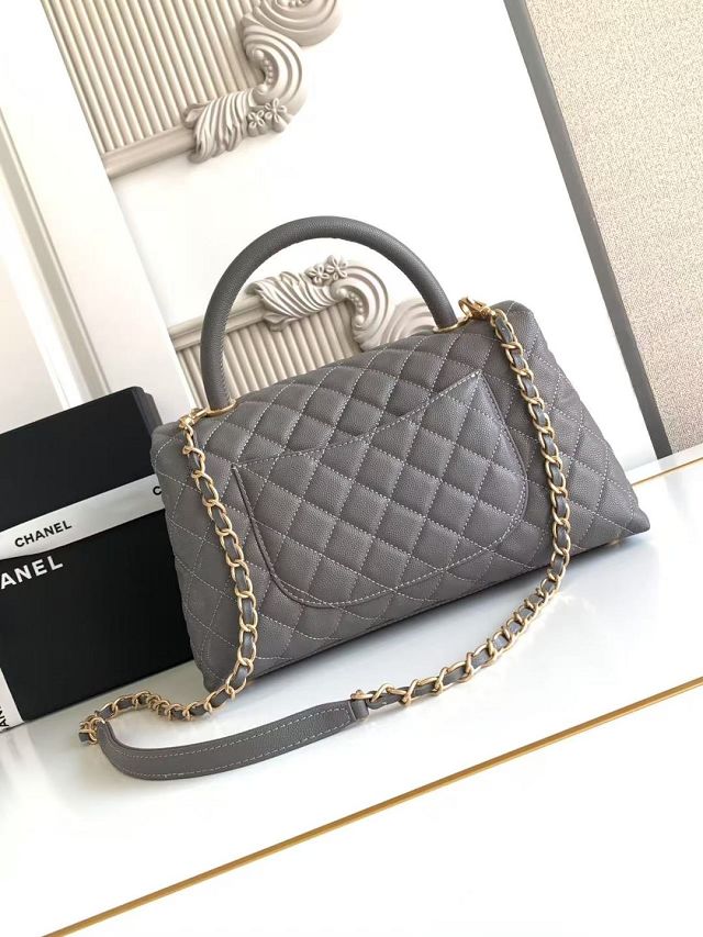 CC original grained calfskin large coco handle bag A92991 grey