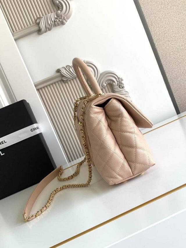 CC original grained calfskin small coco handle bag A92990 beige