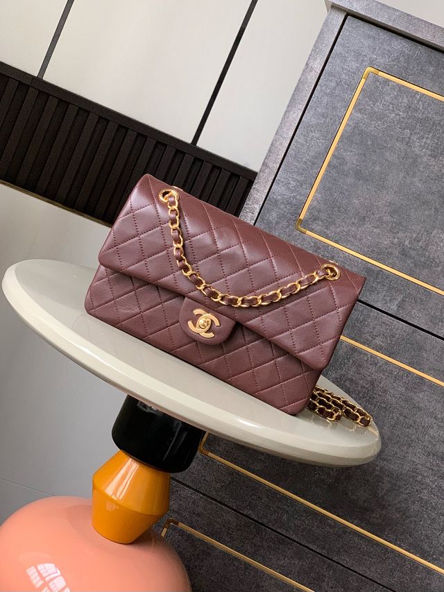 CC original lambskin medium flap bag A011012 dark brown