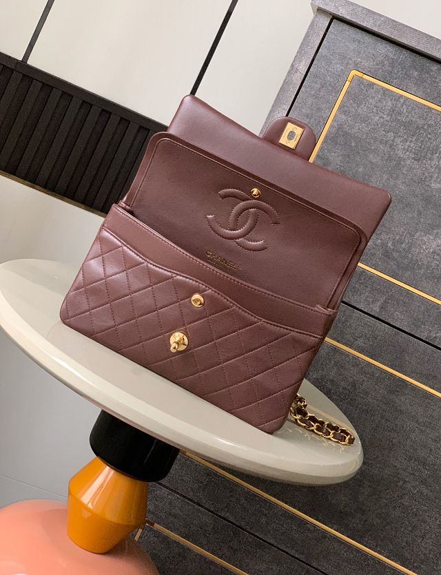 CC original lambskin medium flap bag A011012 dark brown