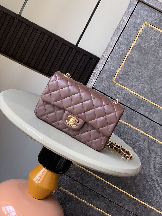 CC original lambskin mini flap bag A011015 dark brown