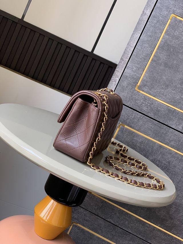 CC original lambskin mini flap bag A011015 dark brown