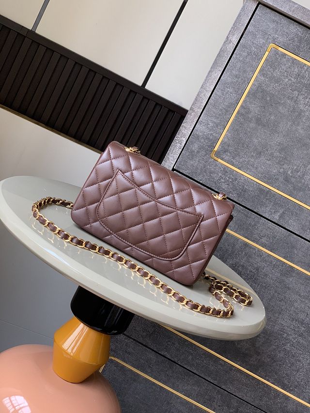 CC original lambskin mini flap bag A011015 dark brown