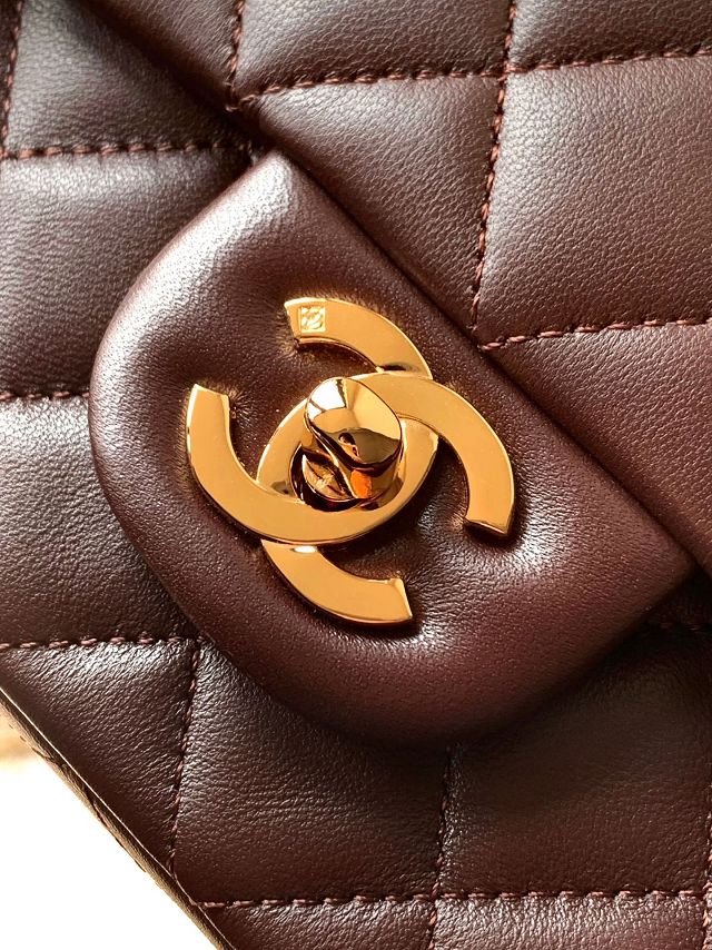 CC original lambskin mini flap bag A011015 dark brown