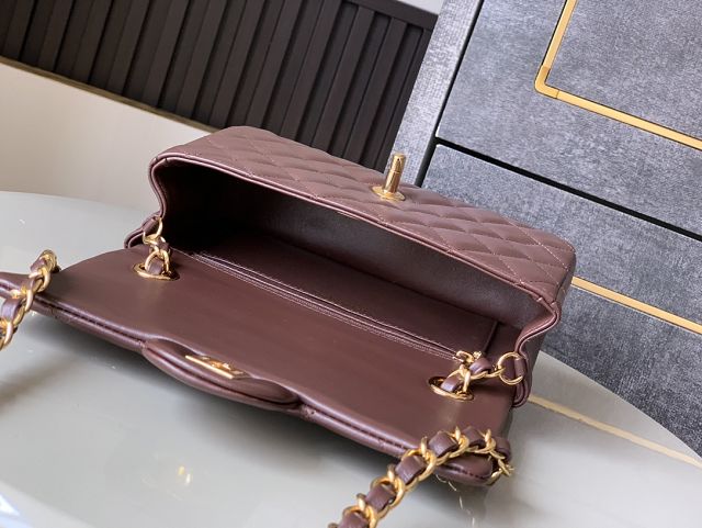 CC original lambskin mini flap bag A011015 dark brown