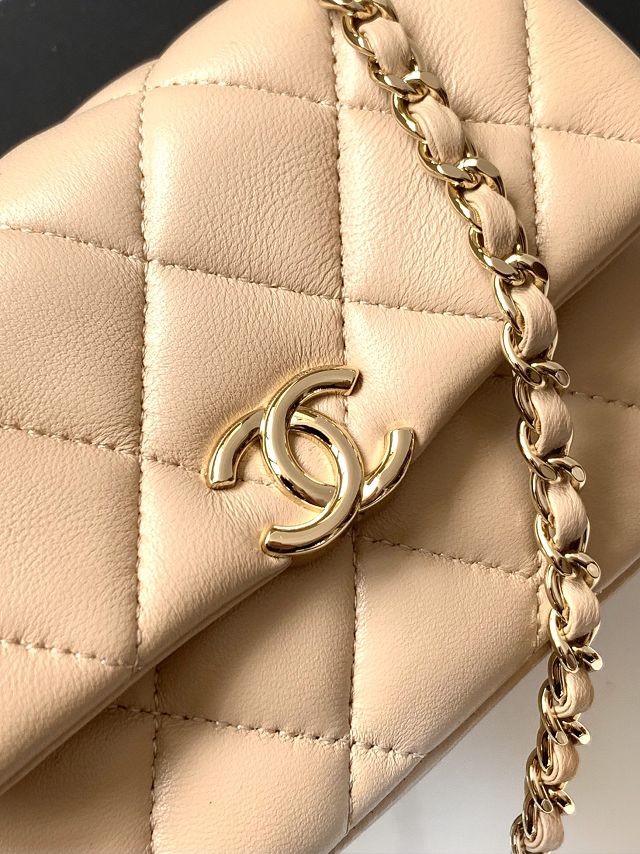 CC original calfskin clutch with chain AP4593 apricot