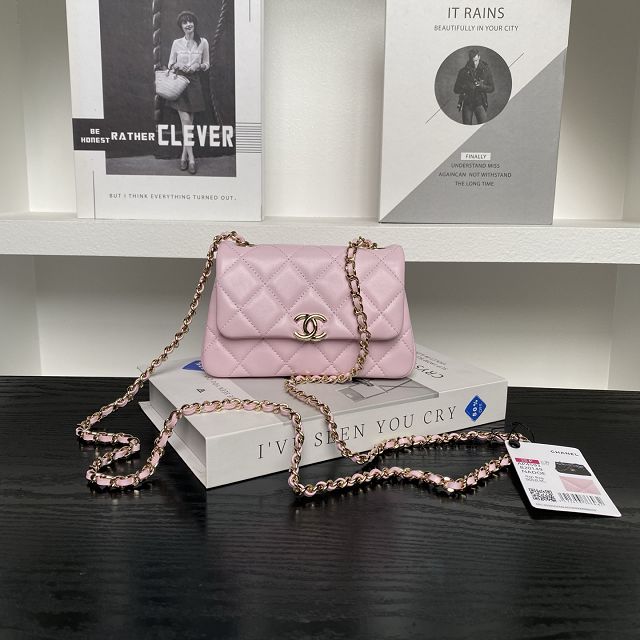 CC original calfskin clutch with chain AP4593 pink