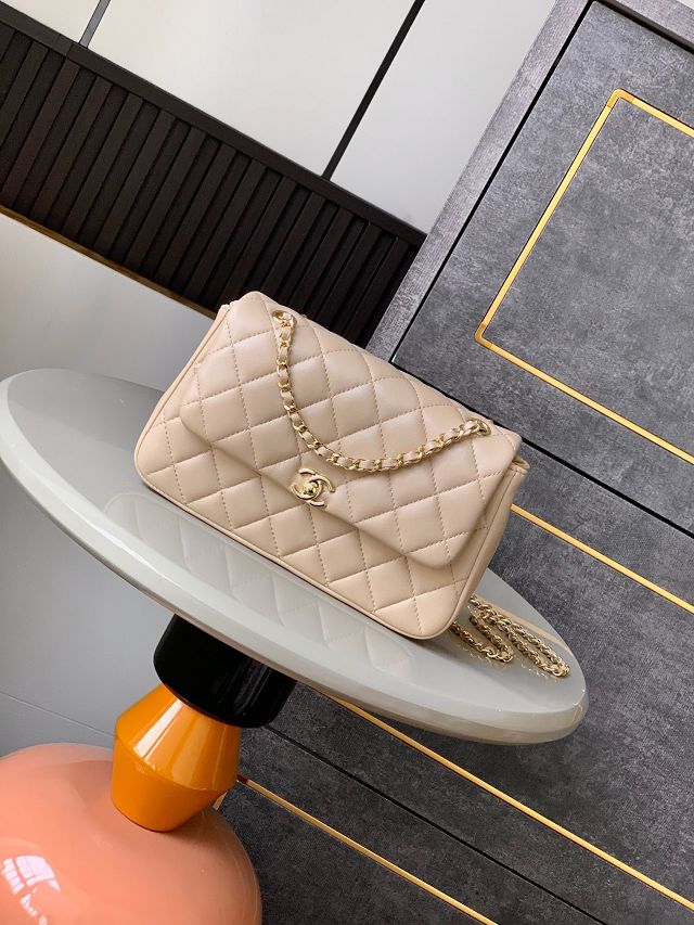 CC original calfskin small flap bag AS5485 apricot