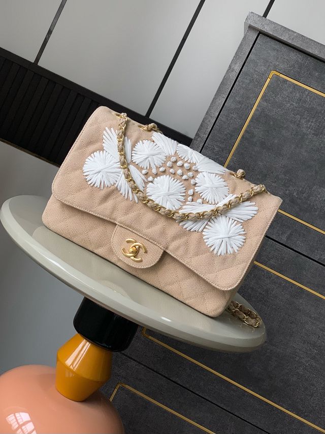 CC original fabric medium flap bag A01112 apricot