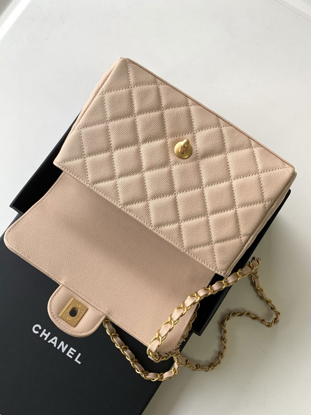 CC original grained calfskin small flap bag AS5238 apricot