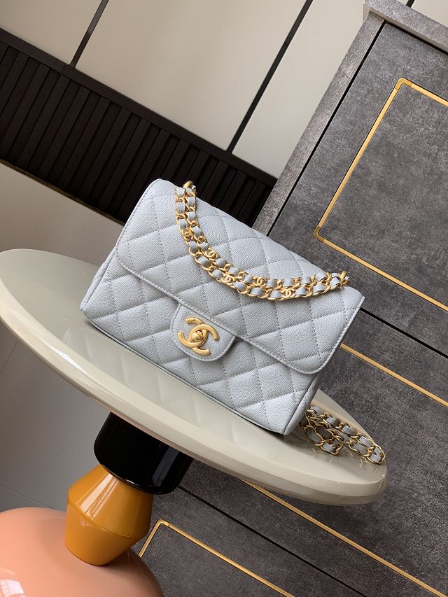 CC original grained calfskin small flap bag AS5238 grey
