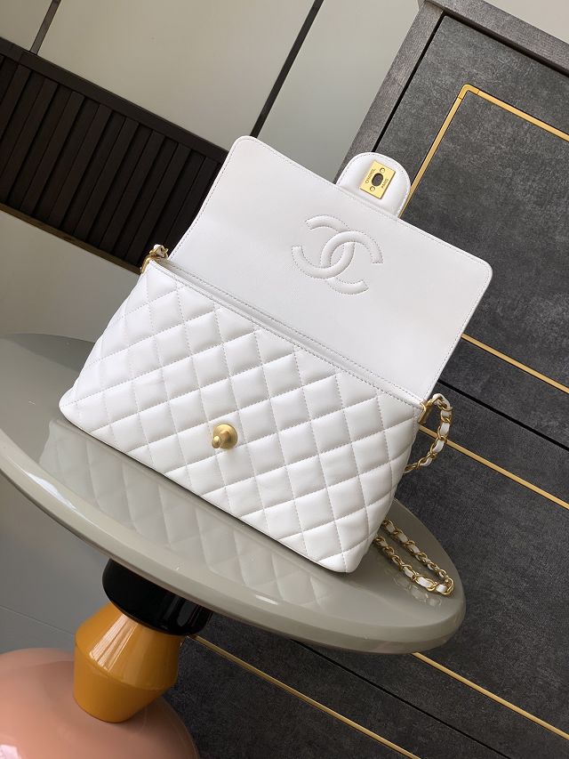 CC original lambskin medium top handle flap bag AS5356 white
