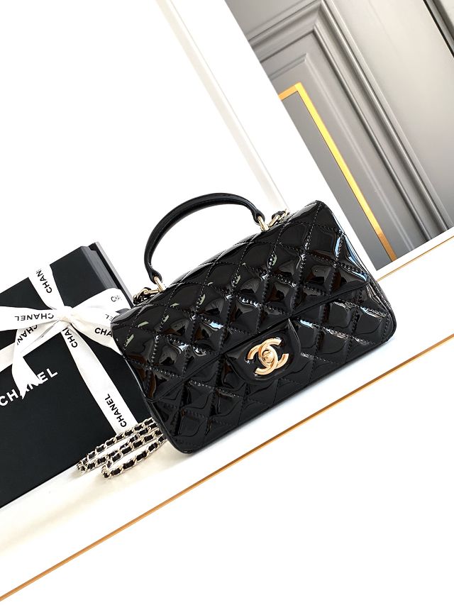 CC original patent calfskin top handle flap bag AS2431 black