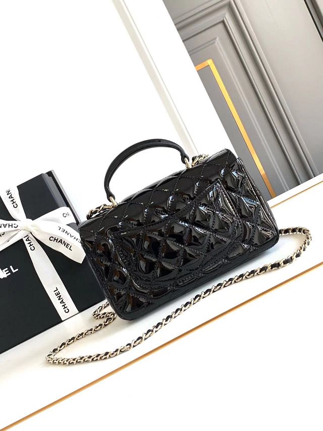 CC original patent calfskin top handle flap bag AS2431 black