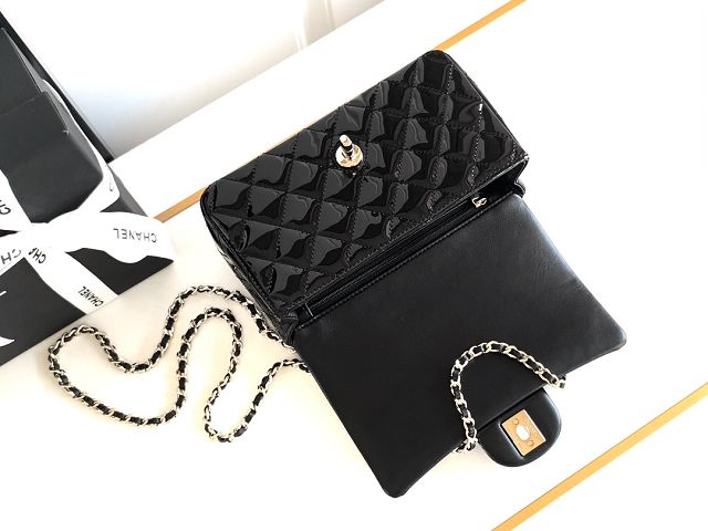 CC original patent calfskin top handle flap bag AS2431 black