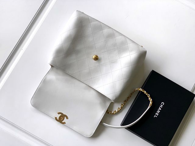 CC original calfskin large top handle flap bag AS5447 white
