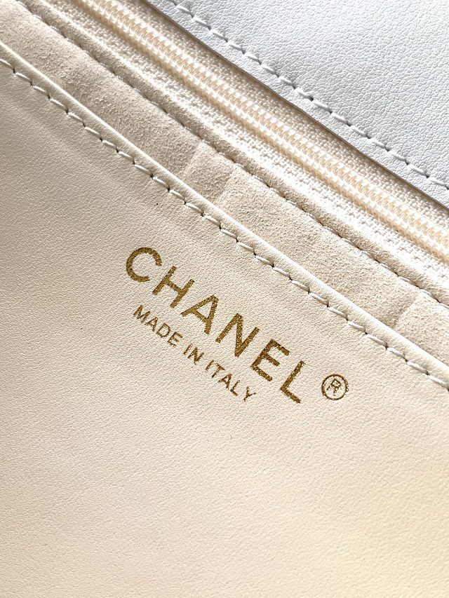 CC original calfskin large top handle flap bag AS5447 white