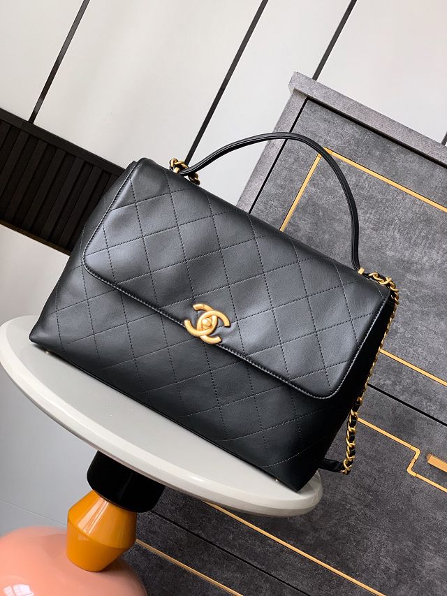 CC original calfskin maxi top handle flap bag AS5543 black