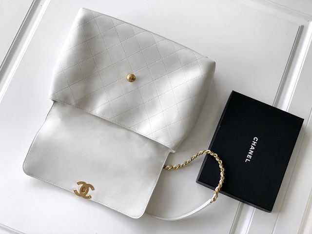 CC original calfskin maxi top handle flap bag AS5543 white
