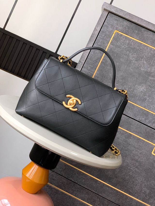 CC original calfskin medium top handle flap bag AS5467 black