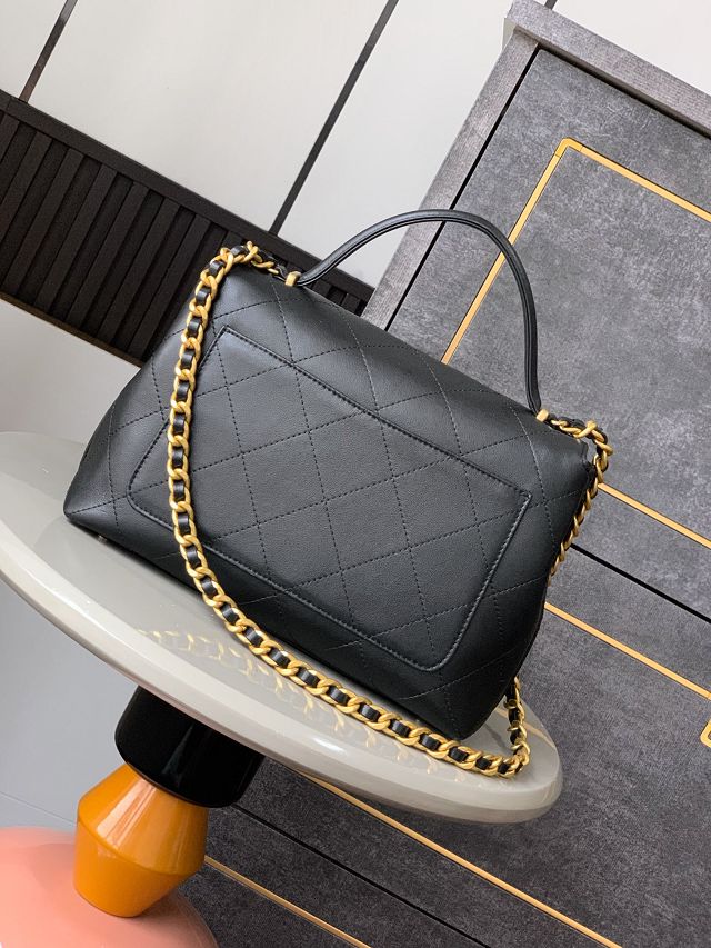 CC original calfskin medium top handle flap bag AS5467 black