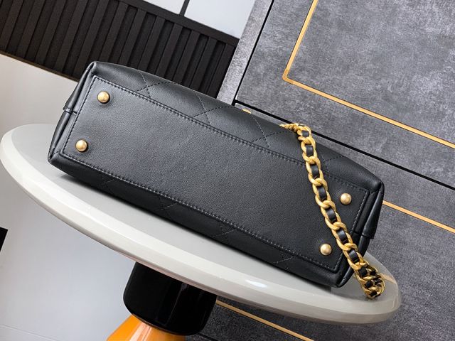 CC original calfskin medium top handle flap bag AS5467 black