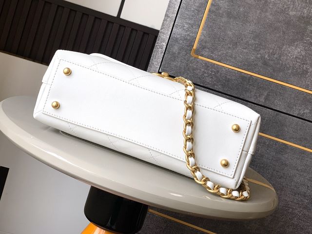 CC original calfskin medium top handle flap bag AS5467 white