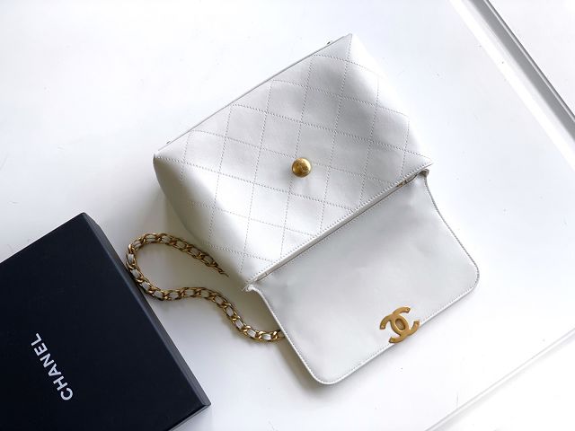 CC original calfskin medium top handle flap bag AS5467 white