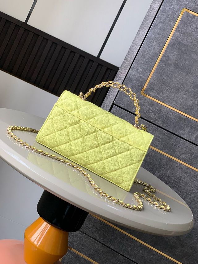 CC original grained calfskin flap phone holder AP3238 lemon yellow