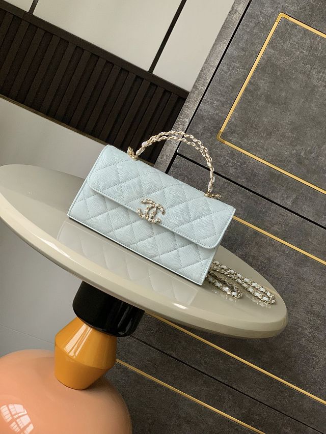 CC original grained calfskin flap phone holder AP3238 light blue