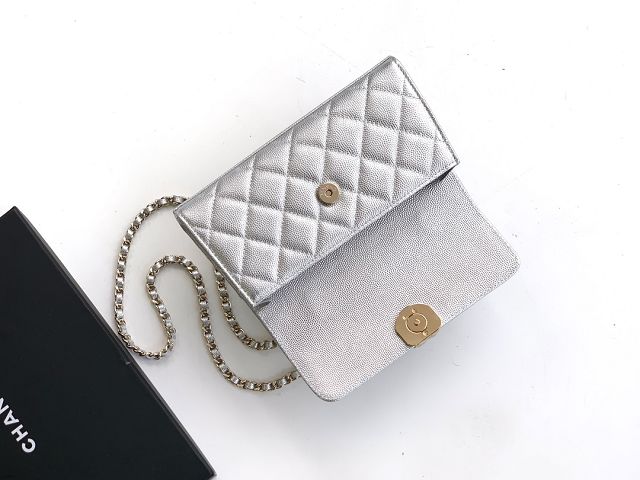 CC original grained calfskin flap phone holder AP3238 silver