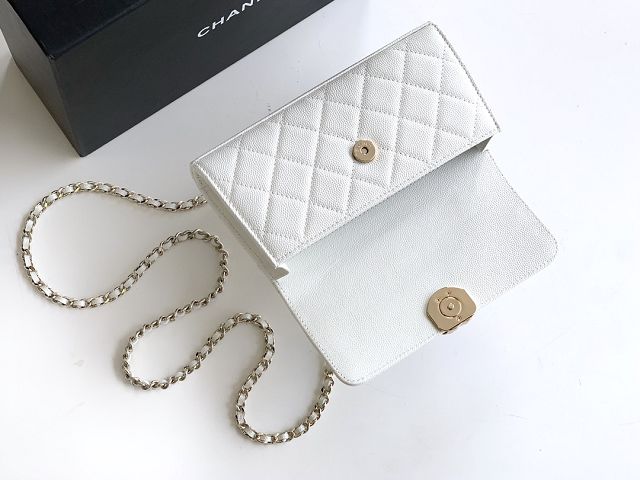 CC original grained calfskin flap phone holder AP3238 white