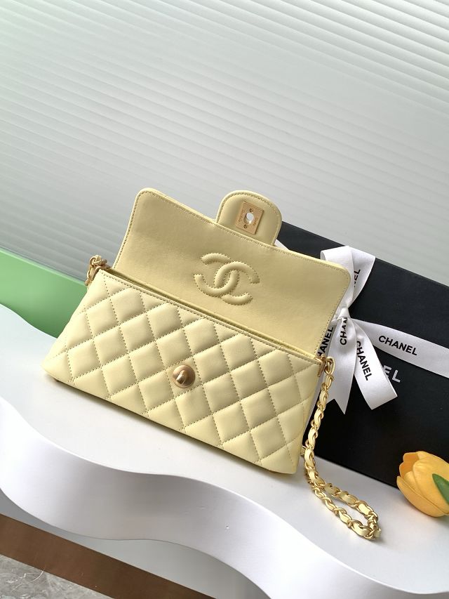 CC original lambskin mini top handle flap bag AS5354 yellow
