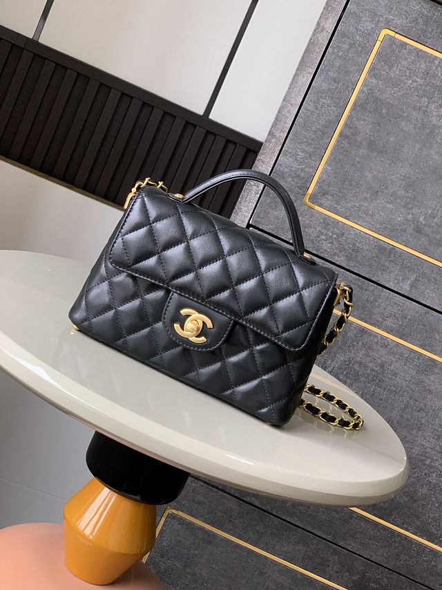 CC original lambskin small top handle flap bag AS5355 black