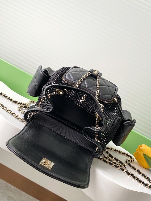 CC original mesh&lambskin medium backpack AS5484 black