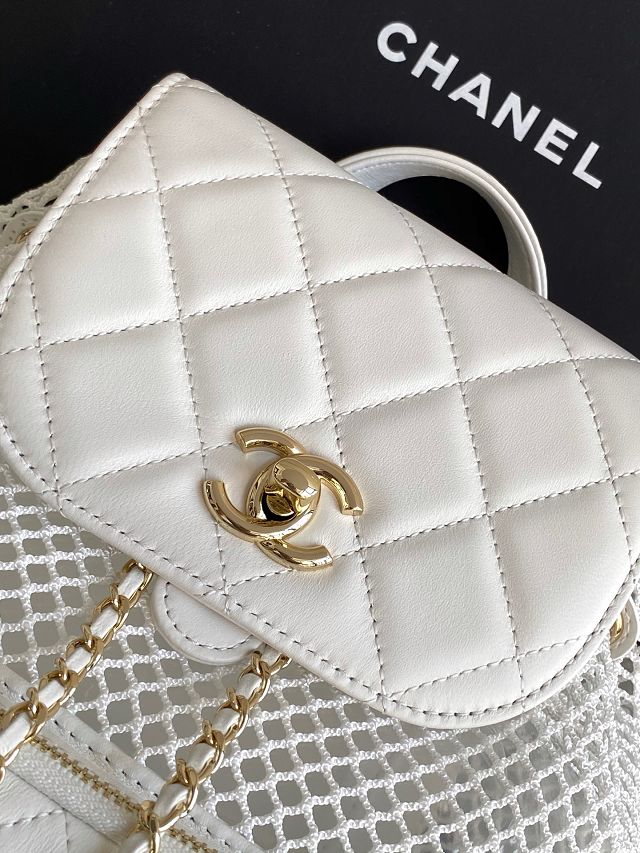 CC original mesh&lambskin medium backpack AS5484 white